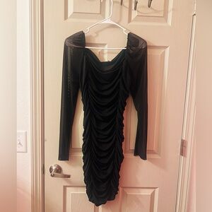 Tiffany & Fred Black Ruched Long Sleeve Dress